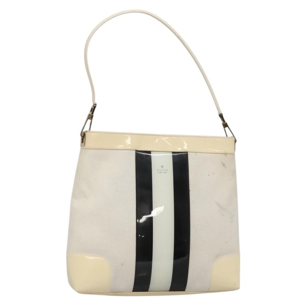 Gucci Shoulder Bag Canvas White Gold 001 4231 Auth Ti3314